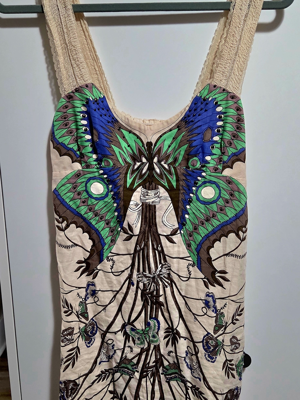 Free People Butterfly Print Lace Strap Mini Dress